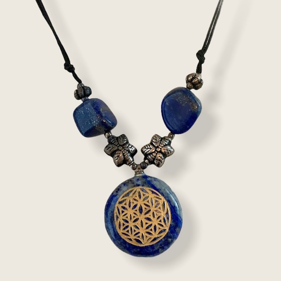 Hand Crafted Jewelry - Lapis Lazuli Flower of Life Necklace